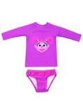 Anti UV Upf50+ Solid Color Kids Girls Long Sleeve Swimming Rashguard Top and Aop Print Beach Brief with Frill at Waistband