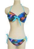 Custom Brand Aop Print Ladies Swimming Tankini Bikini Set with Solid Color Binding