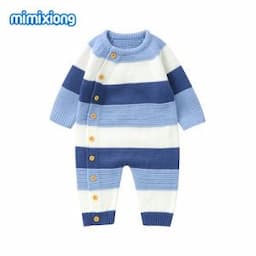 Mimixiong Custom Autumn Winter Baby Clothes Newborn Toddler Baby Strips Knitted Pajamas Gauge Crochet Outfits Long Sleeve Romper