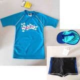 Upf50+ Sunprotection Clothing Set for Boys T Shirt, Shorts, Hat Nylon Fabric Pass Sea Water and Chlorine Test