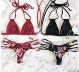 New Bikinis Swimwear Women Sexy Pink Halter Thong Bikini Set Solid Color Swimsuit Swimming