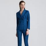 New Style Sky Blue Color Double Breasted Notch Lapel Ladies Coat Pant Suits Mtm