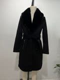 Black Wool Mix Longline Coat with Faux Fur Collar
