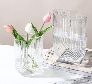 Glass Factory Supply Nordic Glass Embossed Vase for Home Decor