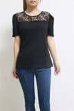 Europe Style Lace Splice Chiffon Joker Black T-Shirt