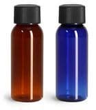 Wholesale 1oz 1 Ounce 30ml Plastic Bottles Pet Cosmo Round Bottles W/ Black Ribbed PE Lined Caps