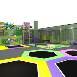 Pokiddo Custom Indoor Trampoline Park Green & Purple Style Available in Various Sizes
