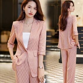 Wholesale 2023 Summer Fashion High grade Acetic Acid Fabric Short Sleeve Office Suit Set High Waist Straight Leg Wide Leg Pants