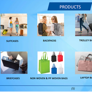 Suitcases, Backpacks, Trolley Bags, Tool Bag, Briefcases, Non Woven & PP Woven Bags, Laptop Bag, Labels