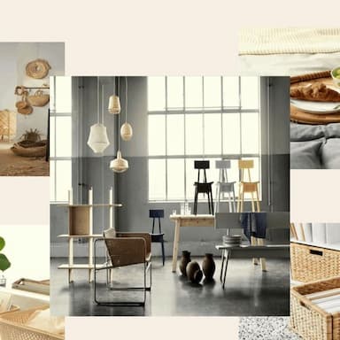 Bamboo furniture, lamps, baskets, and trays