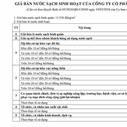 Water price list