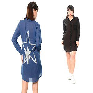 STAR HAND-EMBROIDERED SHIRT DRESS - 100% VOILE