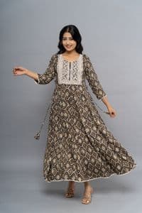 Poshida Womens Black Anarkali Kurta