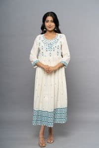 Poshida Womens White Anarkali Kurta