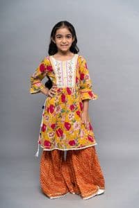 Yellow Printed Sharara Set for Girls