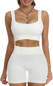 Workout Sets for Women 2 Piece Outfits Seamless Ribbed Crop Tank Top Sports Bra High Waist Biker Shorts Yoga Leggings