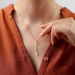 Dropshipping  Personalized Custom 14K Real Gold Jewelry Plated Stainless Steel  Vertical Name Necklace Birthday Gift