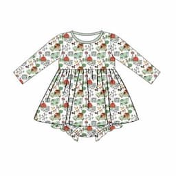 high quality children clothing bamboo kids clothes farm printing long sleeve baby girl clothing romper with skirt