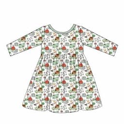 wholesale twirl dress children clothing bamboo kids clothes long sleeve baby girl clothing bamboo kids dress with farm prints