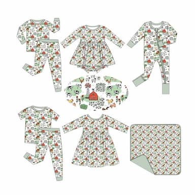 kids custom clothing bamboo baby girl romper bamboo baby pajamas sleeper clothes infant kids 0-3 with farm printing