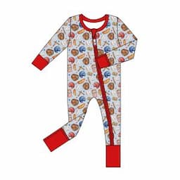 wholesale baseball printing cotton baby clothes bamboo kids clothes pajamas newborn zipper bamboo romper