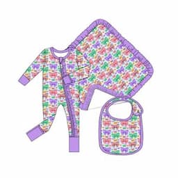 Custom Print 95% Bamboo Viscose 5% Spandex Baby Zipper Footed Sleeper Romper Toddler Kids Pajamas Clothing for Mardi Gras