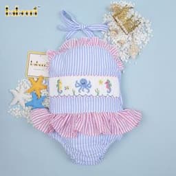 Cute sea creature smocked baby girl swimsuit swimwear - BB1247