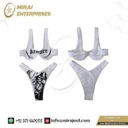 Bikinis Set Women Bathing Suits Padded Letter Sword Pattern Bra Tops Demon Thong Punk Style Swimsuit