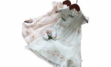 Fashion national style girl dress girls ' summer cheongsam children's lace dress with bag set