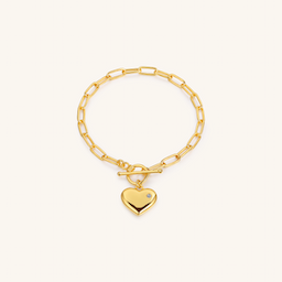 Fashion Retro Gemstone Inlaid Heart Shape Charm Pendant Bracelet Gold Plated Chain Bracelet Jewelry for Women