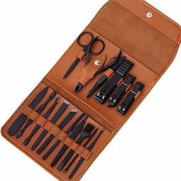 WELLFLYER 16 Pieces Manicure Set with Leather Case Nail Clippers Kit Grooming Kit Personal Care Tool Gifts for Men Women