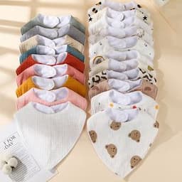 New Style Custom Organic Muslin Cotton Solid Color Baby Bandana Dribble Bibs Muslin Baby Bibs