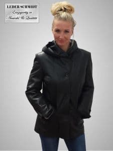 Damen Lederjacke mit Kapuze schwarz
