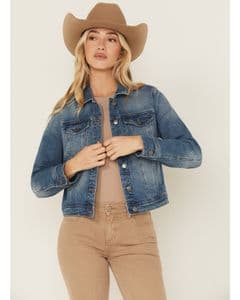 Shyanne Women's Leland Medium Wash Cropped Stretch Denim Jacket