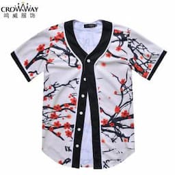Custom Men/Women Unisex Black/White Hip Hop Short Sleeve Button up Printed Tee Shirts Baseball Jersey