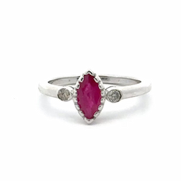 Factory Custom Marquise Shape Ruby & Round Shape American Diamond Single Stone Ring For Valentine's Day Gift