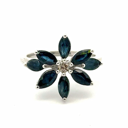 Factory Price Custom Made Jewelry Genuine Blue Sapphire September Birthstone Flower Ring New Trendy Products