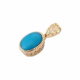 Handmade Natural Opaque Turquoise Gemstone Solitaire Pendant 18k Yellow Gold Filigree Charms Pendant Fine Jewelry For Men Women
