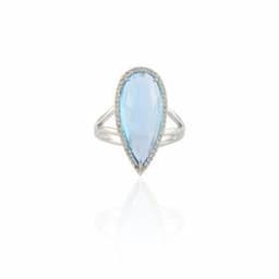 Fashion Jewelry Natural Blue Topaz And Diamond Gemstone Ring K14 Solid White Gold Cocktail Ring Wedding Gift for Guest